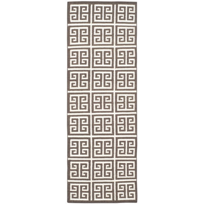 Chale Hand Woven Flat Weave Banana Silk/Wool/Cotton Geometric Rug in Brown/ivory