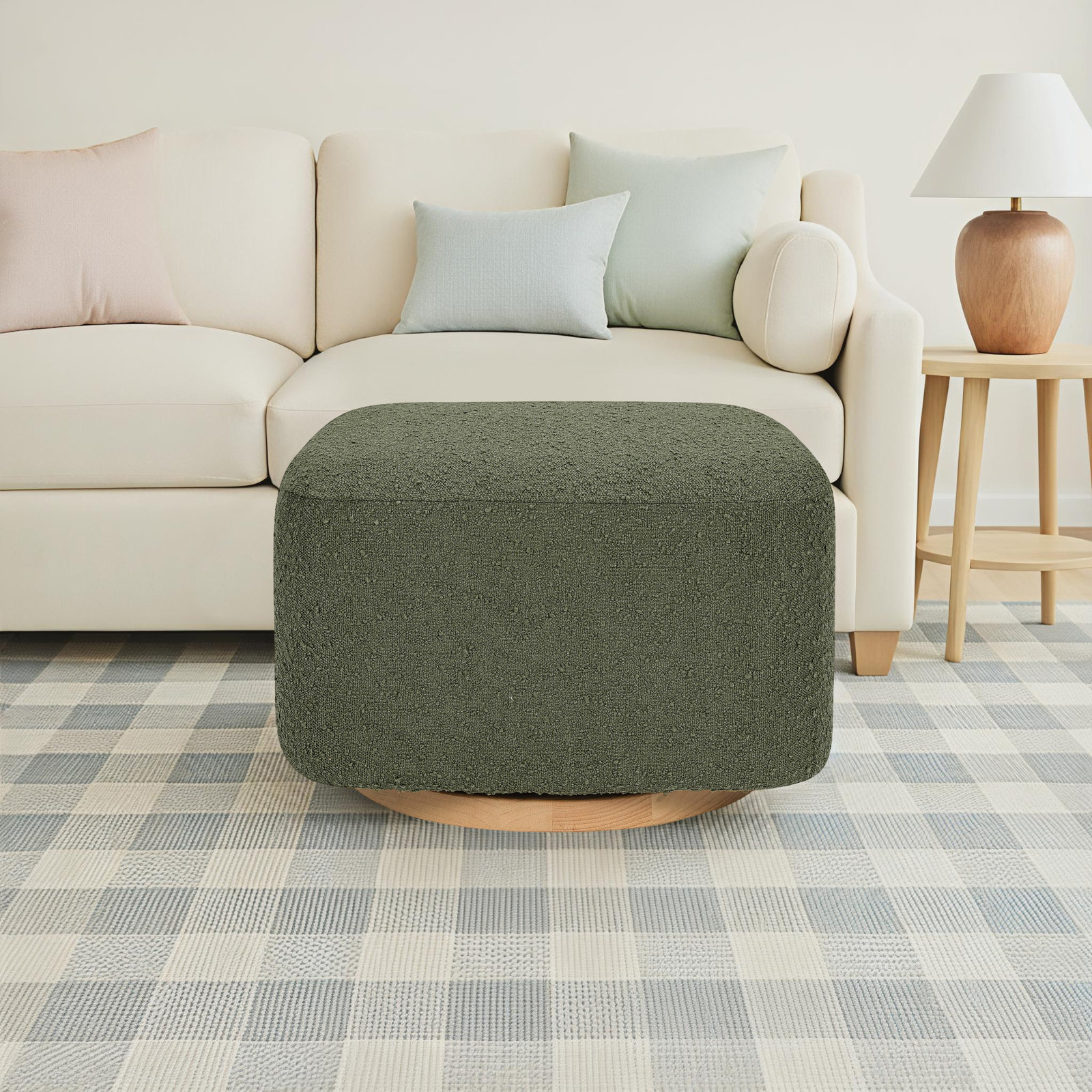 Kiwi Gliding Ottoman, Olive Boucle, Natural