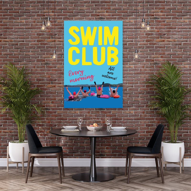 Affiche murale abstraite et contemporaine vibrante représentant la nature et l'architecture d'un club de natation matin