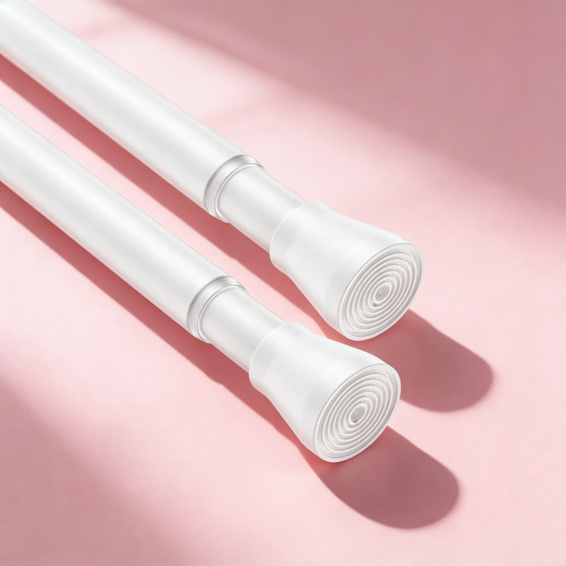 Tringle à rideaux à ressort sans tringle requise, tringle à tension antidérapante réglable pour fenêtres, salles de bain et portes, finition blanche, paquet de 2