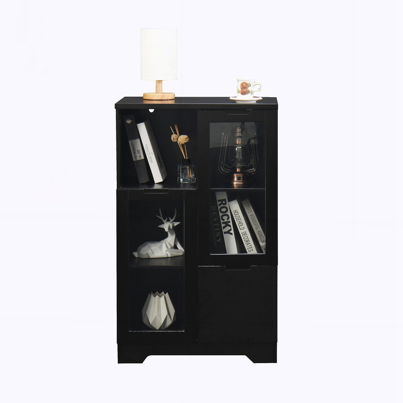 Armoire avec portes en verre et tiroir, Noir