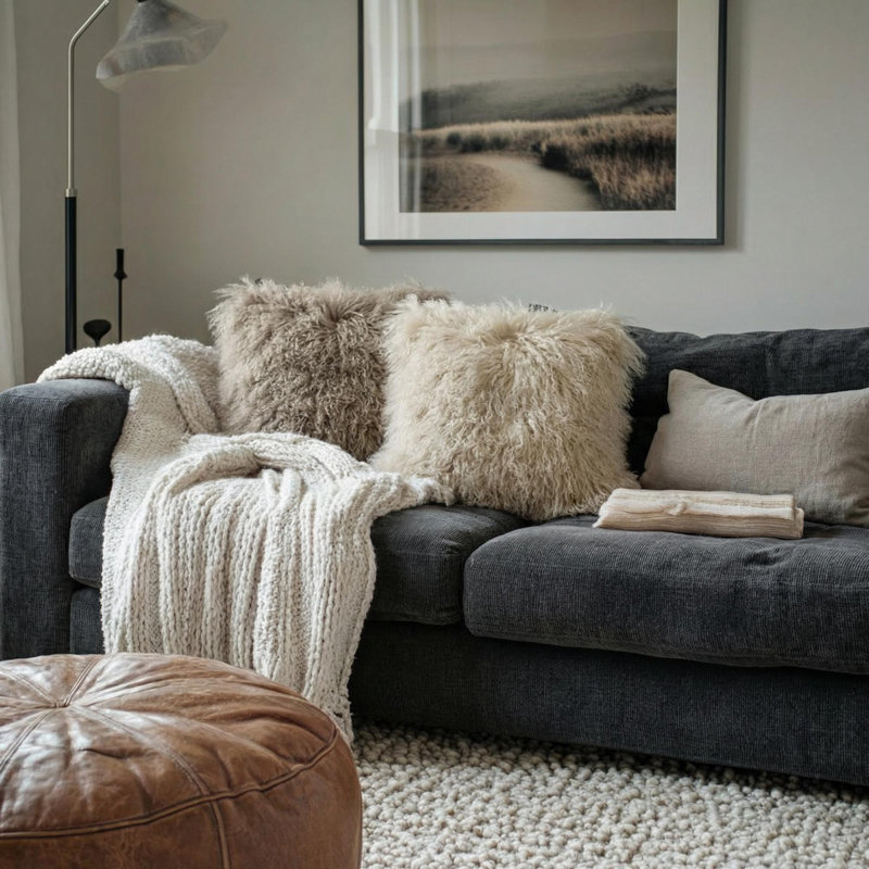 Tibetan Lamb Sheepskin Pillow by Outpost Original, 18" x 10", Red