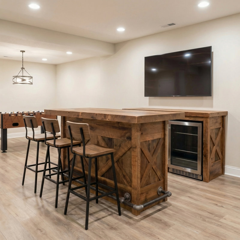 Fireside Lodge Barnwood 5-foot Bar - Artisan Top - Refrigerator Opening on Right, Artisan
