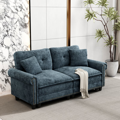 88" Modular Sectional Loveseat Couches With Nailhead Trim, 2-seater Deep Seat Sofa With Throw Pillow