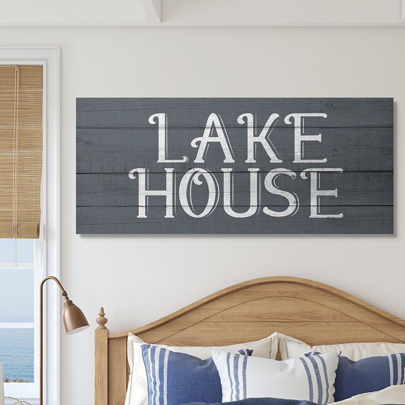 Panneau Lake House bleu et blanc, Toile tendue, H 20 po x l 48 po x P 1,5 po