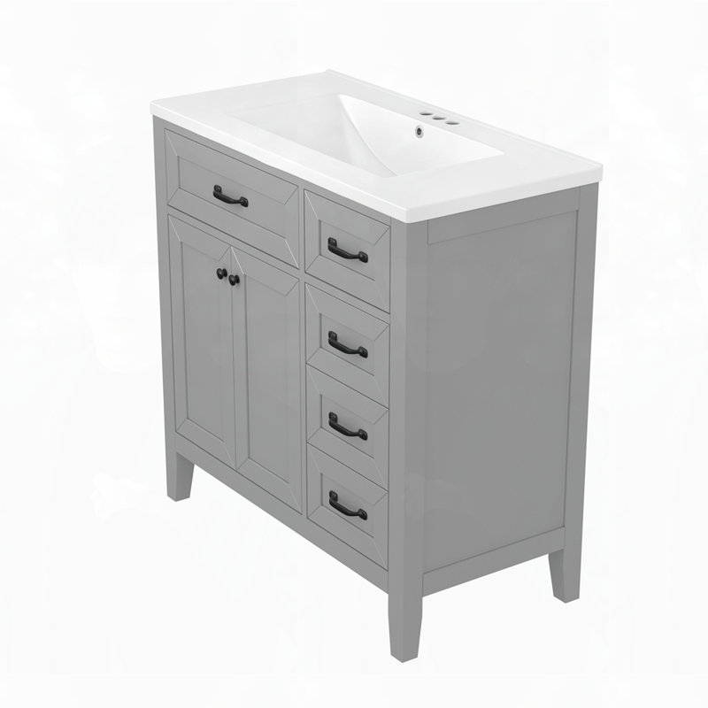 Armoire de salle de bain avec tiroirs, Gris, Noir