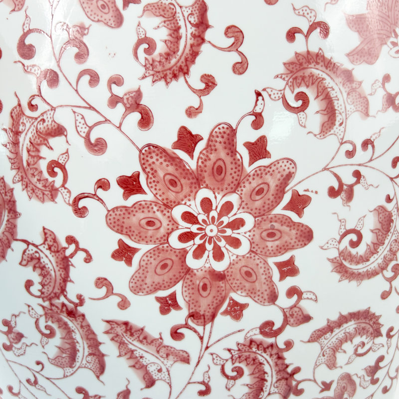 Floral patterned square ceramic stool, Pink