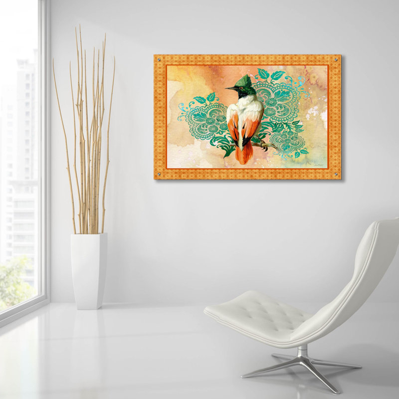 «Exotic Birds C» par Jean Plout, art mural en verre acrylique, 36 po x 24 po, 36 po x 24 po