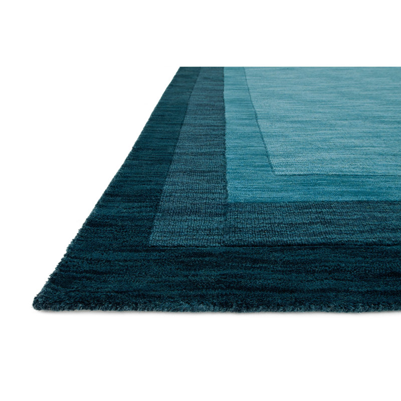 Tapis bleu sarcelle touffeté à la main Keifer, Rectangle 9 pi 3 po x 13 pi