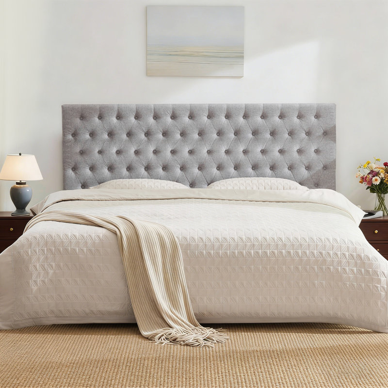 Aveigha Elegant Upholstered Headboard, Linen Gray, King