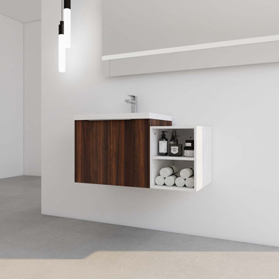 Meuble-lavabo à fermeture en douceur 36 po avec lavabo, petites tablettes de rangement et armoire combinée