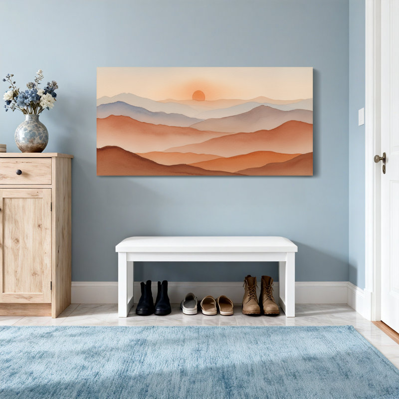 «Landscape & Nature Mountain Landscape Sunset», reproduction d'art à l'aquarelle, H 24 po x l 48 po