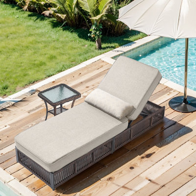 Hayossy 2-Piece Outdoor Chaise Lounge Set With 5" Thick Cushion And Side Table, All-Weather Wicker Patio Recliner