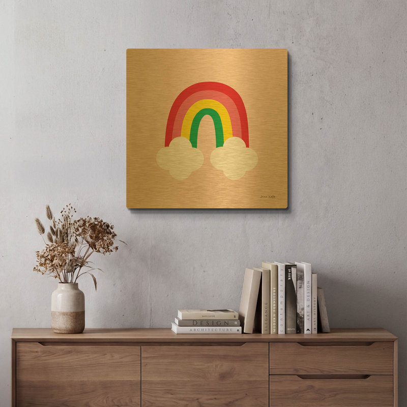 «Bright Rainbow II» par Ann Kelle, art mural en métal doré, 24 po x 24 po, 24 po x 24 po