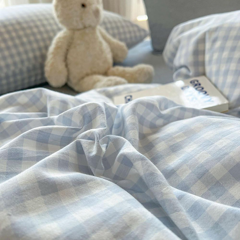 Pink Blue Gingham Comforter Set Modern Style Pink Plaid Comforter Set 100% Washed Microfiber Boho Comforter Farmhouse Gingham Plaid Bedding Set