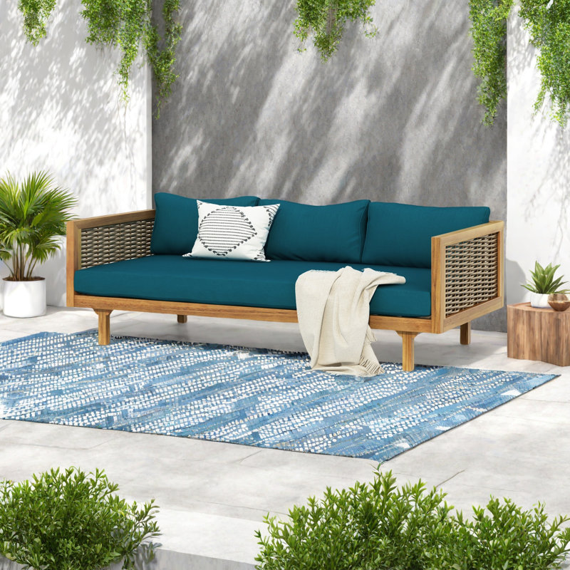 3 SEATER DAYBED WITH RATTAN ARMS, Teal