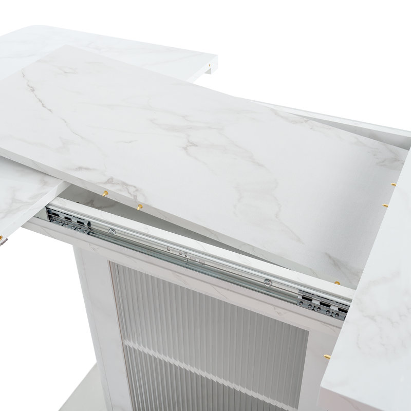 Table de salle à manger extensible 63 po avec console de cuisine Luxtury, Blanc