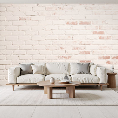 Industrial Decorative Mural White Brick Wall Subtle Red Accents Wallpaper 69"H x 96"W Self-Adhesive Wall Decor for Bedroom