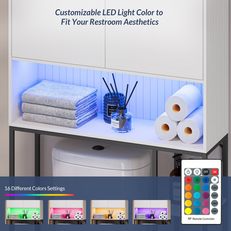 White Lockable Bathroom Cabinet with Adjustable Shelving and LED Lighting