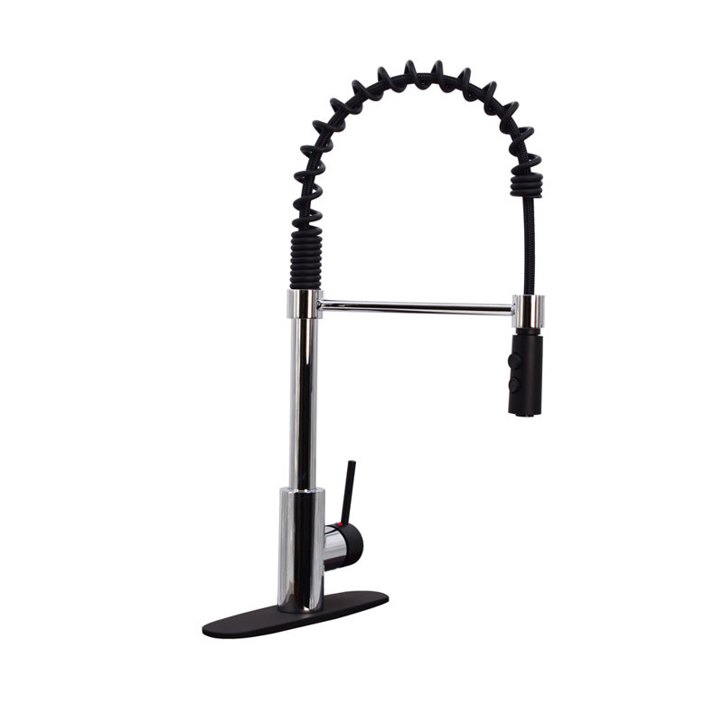 Westbrass Pull Down Spray Kitchen Faucet, Polished Chrome/Matte Black