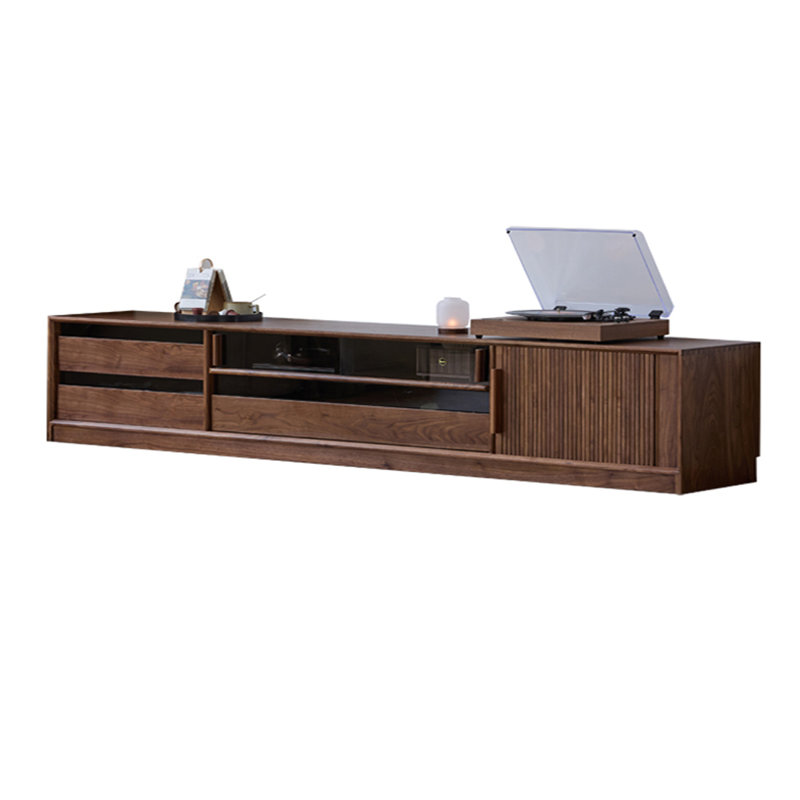 Nordic Style Walnut Wood TV Stand, 17.71"H x 102.3"L x 15.75"W
