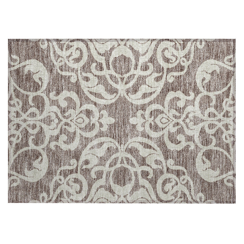 Taupe and White Synthetic Flat Woven Rectangular Rug