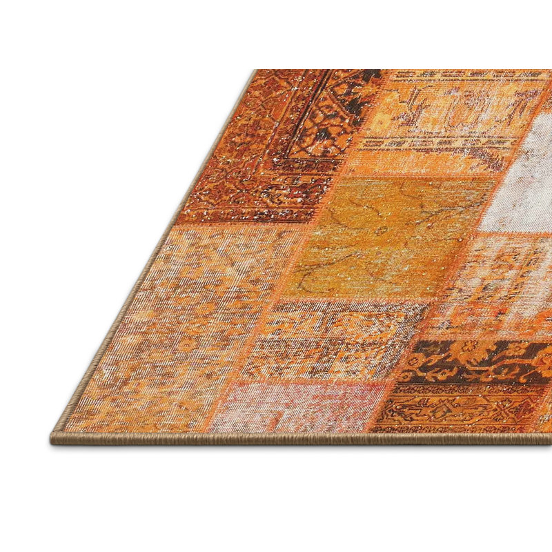 Tapis orange/brun/jaune contemporain, Rectangle 6 pi x 9 pi