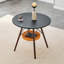 Table de salle à manger ronde, plateau en MDF thermoformé, pieds en bois massif, avec panier de rangement suspendu en osier. Une table basse décontractée, idéale pour 2 à 4 personnes.-809605693
