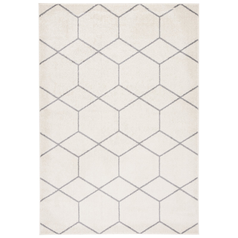 Tapis ivoire / gris Kasturi 608, Rectangle 5 pi 5 po x 7 pi 7 po