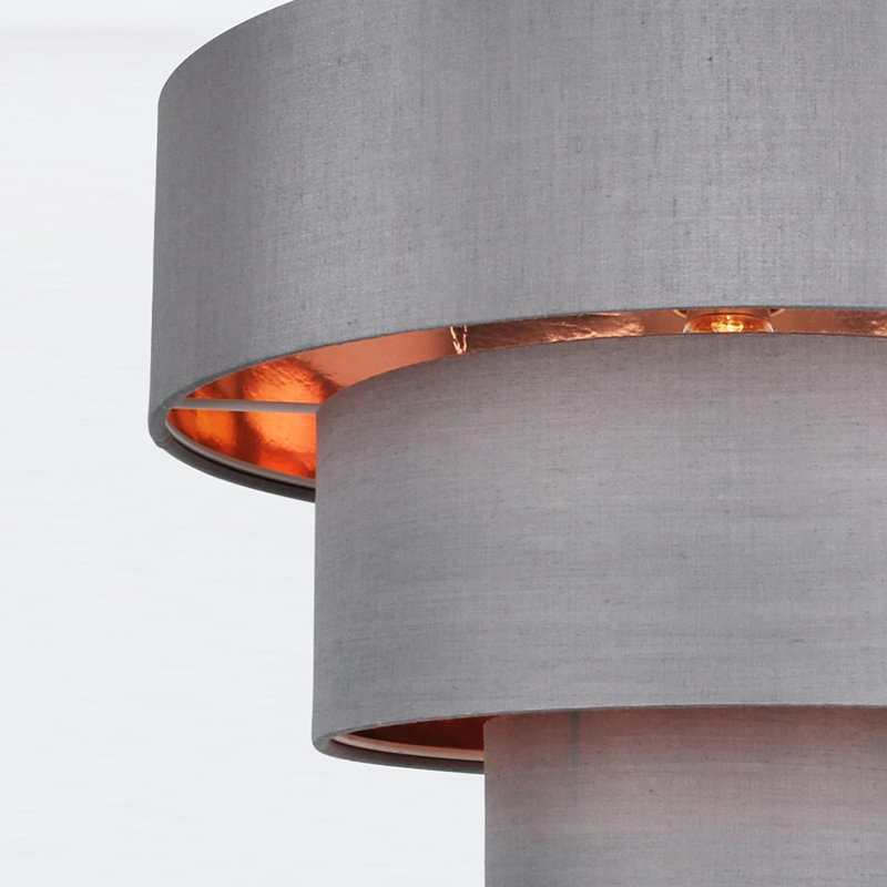 29cm H Silk Empire Pendant Shade, Grey/Copper