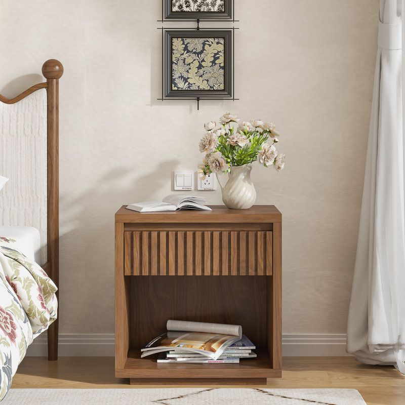 Table de chevet cannelée, table de chevet avec tiroir et rangement, table d'appoint, table d'appoint pour chambre à coucher