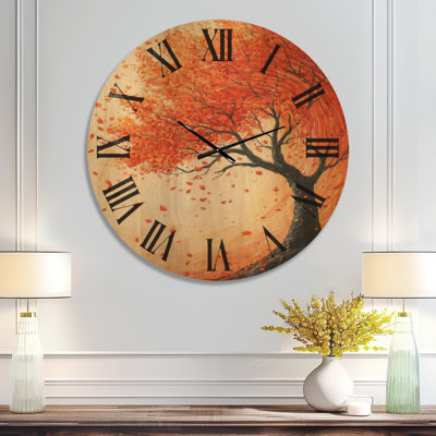 Très grande horloge murale en bois botanique - érable d'automne en mouvement