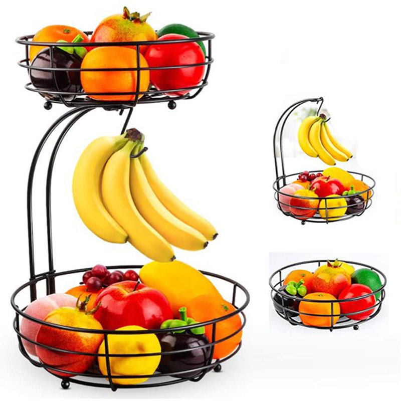 2-tier Black Fruit & Vegetable Basket With Banana Hanger