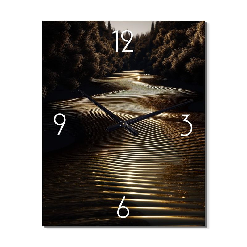 Horloge murale dorée réfléchie sur des vagues concentriques II - formes abstraites surdimensionnées, Petit