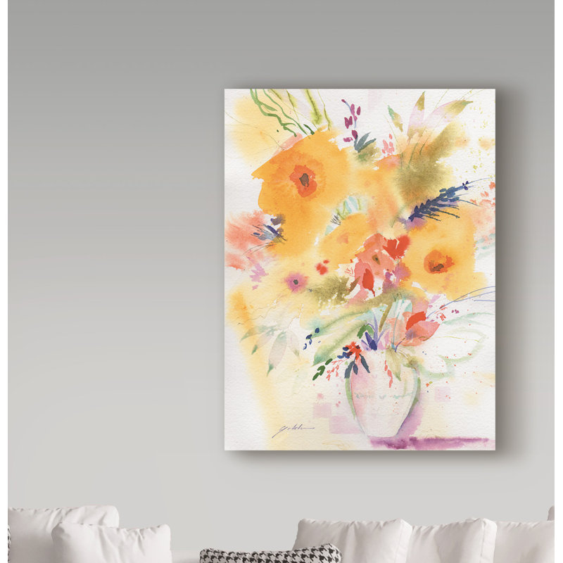 «Vivid Yellow Bouquet», reproduction de peinture à l'aquarelle sur toile tendue, H 47 po x l 35 po x P 2 po