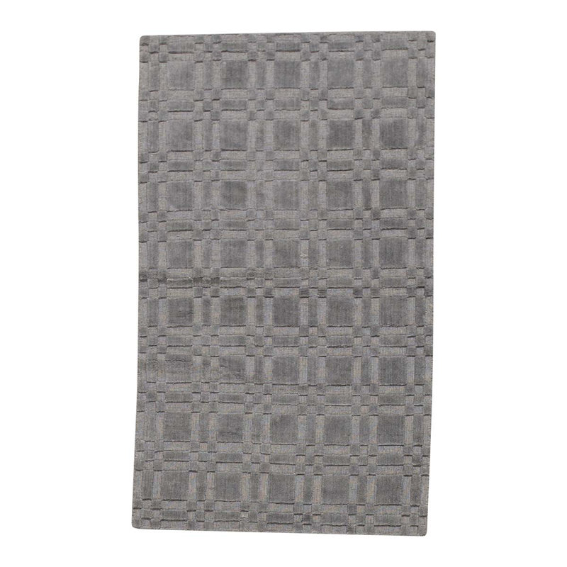 Tapis gris noué à la main de conception unique 3 pi 11 po x 4 pi 11 po