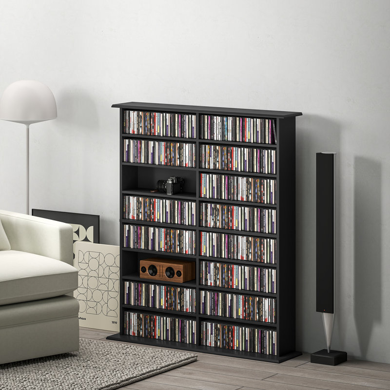 123.7cm H Media Shelves, Black, 123.7cm H x 106.5cm W x 24cm D
