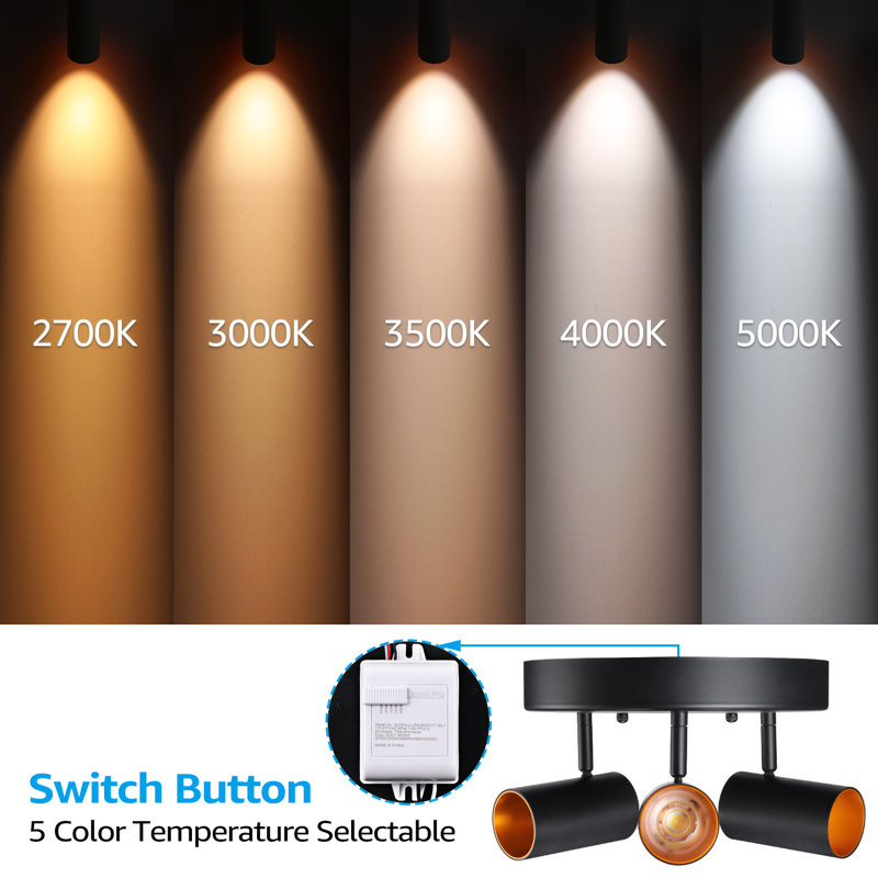 5CCT 3-Light Ceiling Track Spotlights Dimmable, 5 Colour Temperature Selectable, Black