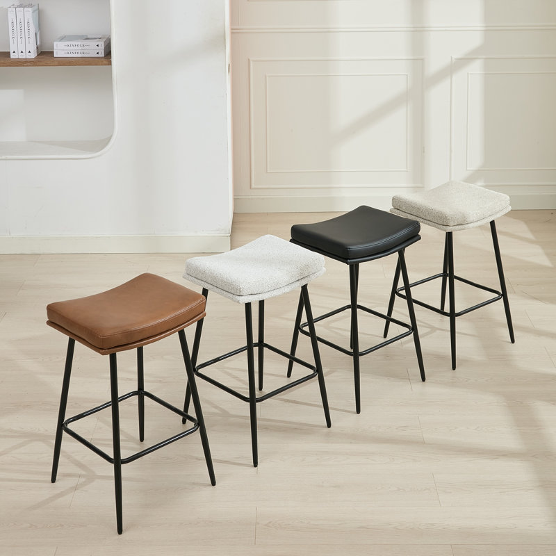 Upholstered 26" Backless Saddle Barstools, 2, White