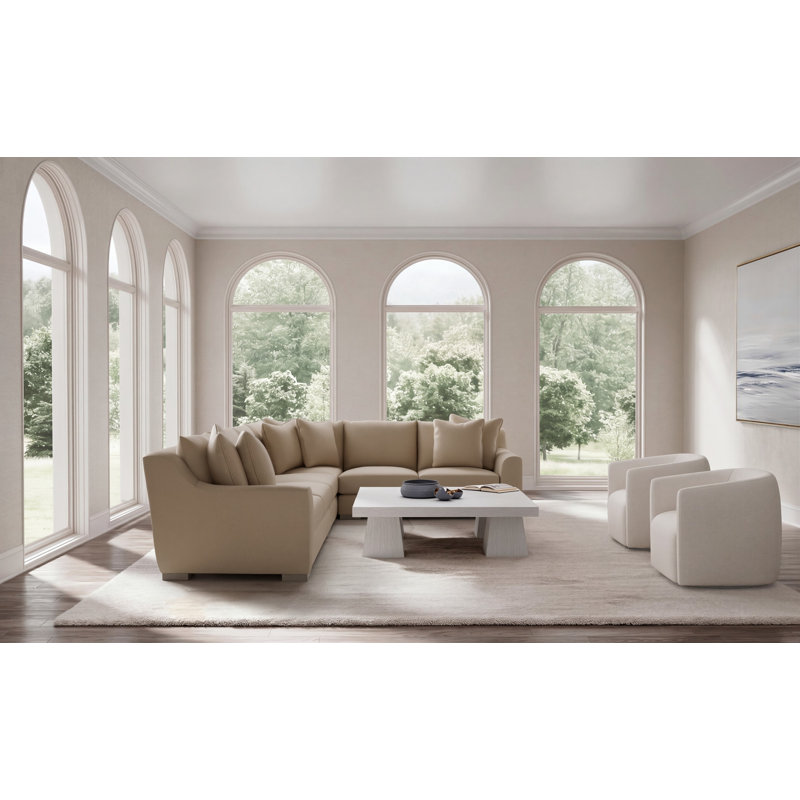 Gabi 5-Piece Fabric Sectional, Taupe Polyester, 35" H x  140" W x 110" D, Right Hand Facing