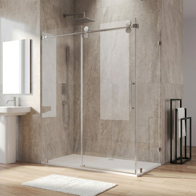 Cabine de douche coulissante sans cadre de l 48 po x P 35 po x H 76 po avec verre transparent chromé de 3/8 po