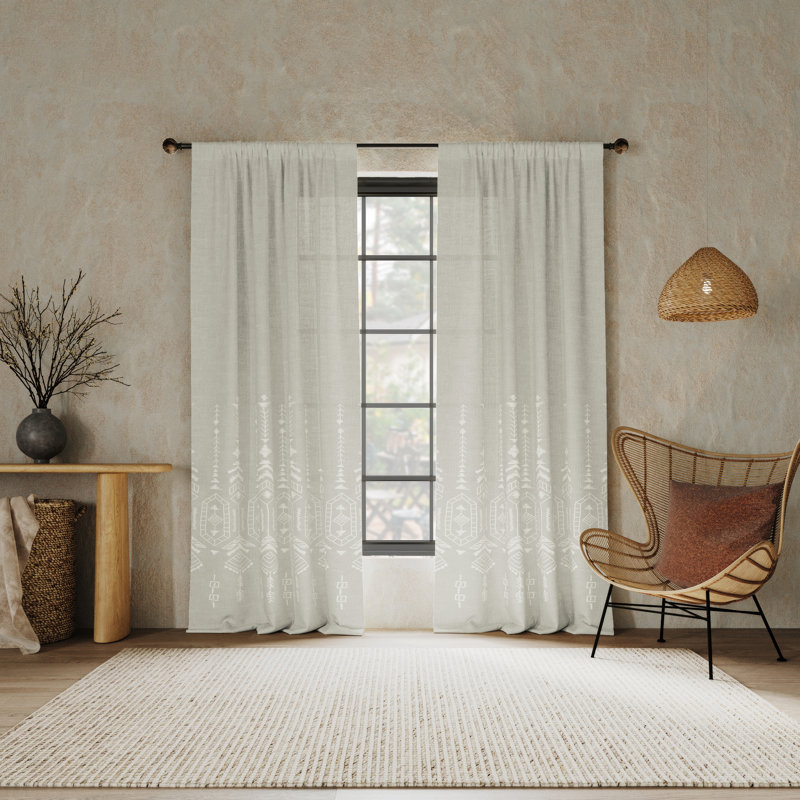 Indigo Road by Egypt Sherrod Palo Global Embroidery Semi-Sheer Rod Pocket Curtain Panel, 50" W x 84" L, White