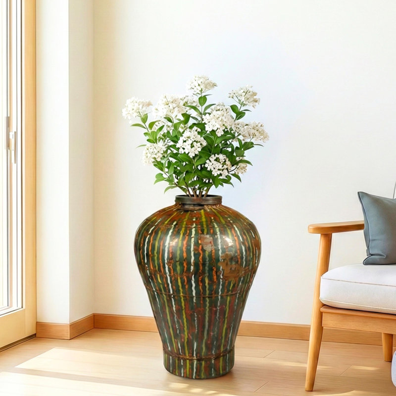 Vase de plancher 24 po en métal peint à la main antique