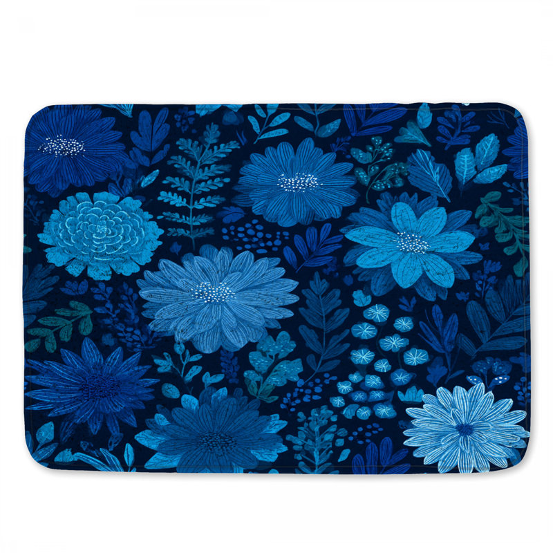 Tapis de bain floral, Simple - L 21 po x l 34 po, Blue Floral 5