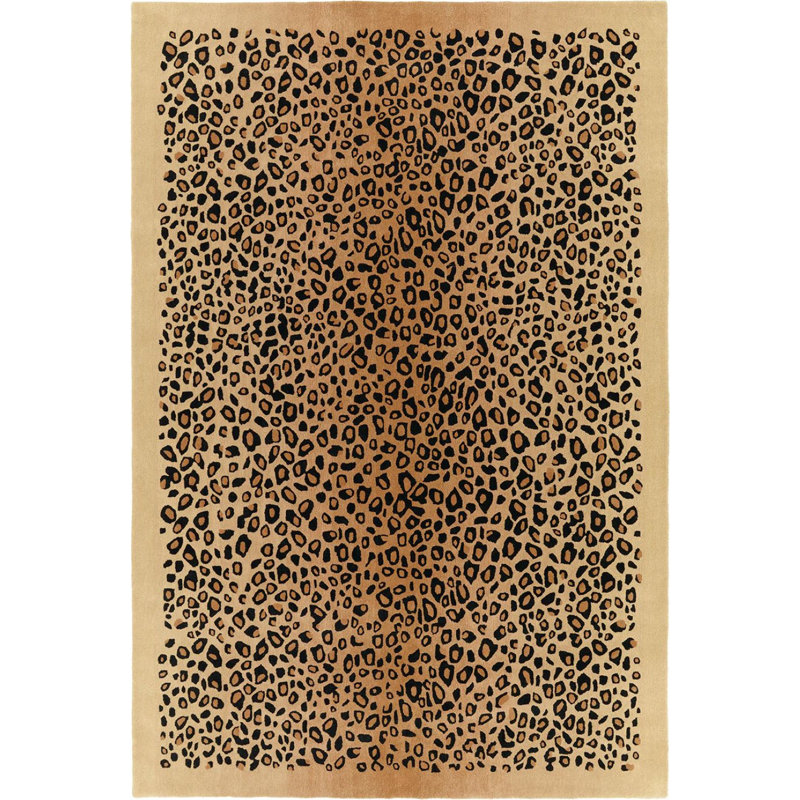 Leo Hand Tufted Wool Animal Print Area Rug in Beige, Rectangle 5'5" x 7'8"