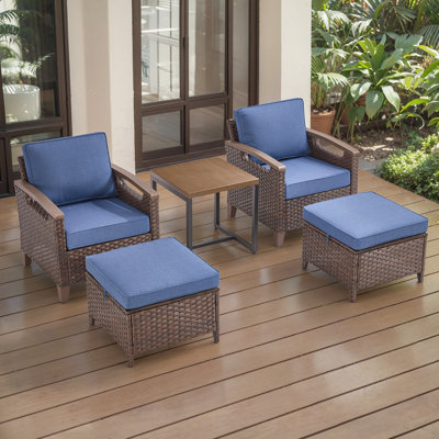 Arundel All-Weather Wicker Swivel Chairs Conversation Set With Ottomans (Set Of Two)