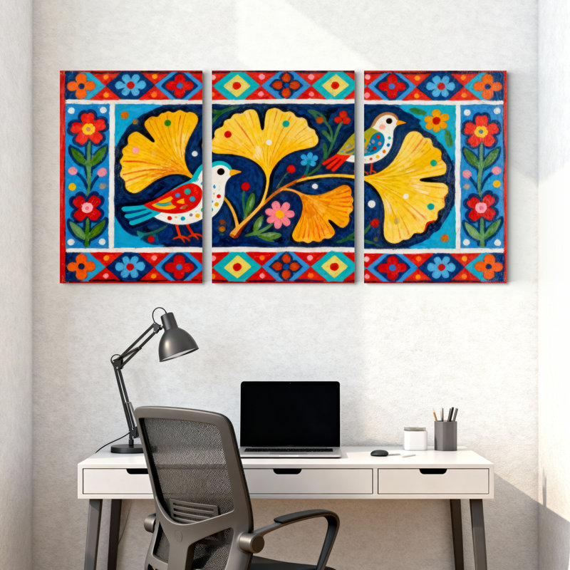 Oiseaux et fleurs mexicains, reproduction d'art sur toile tendue sur toile, ensemble de 3, H 18 po x l 36 po