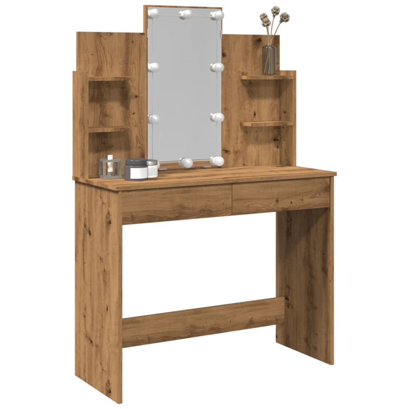 Micsunel Dressing Table with Mirror, Artisan Oak