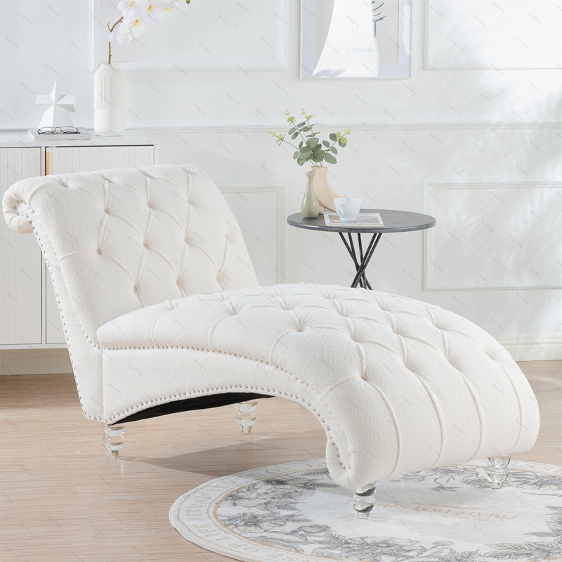 Chaise longue sans accoudoirs touffetée, White