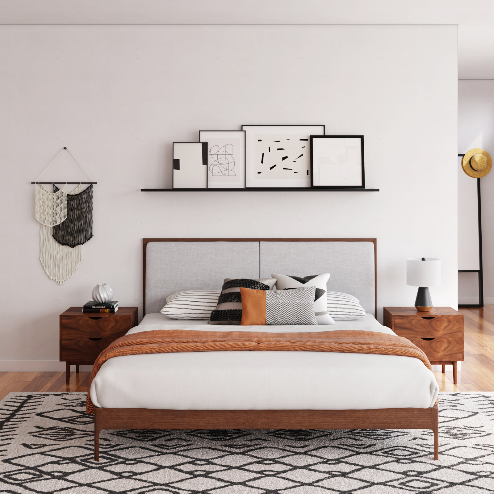 Chisa Upholstered Bed, Queen, Walnut